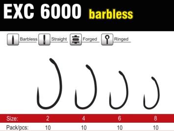 EXC 6000 haken maat 2-4-6-8 zonder weerhaak (10 stuks)